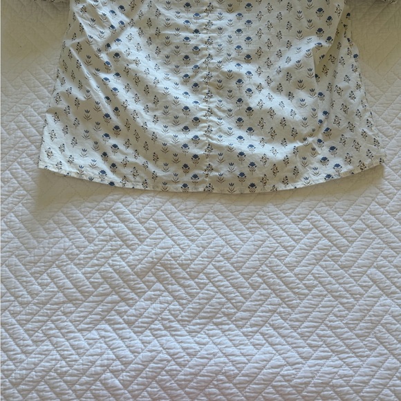 Floral Puff Sleeve Blouse - White and Blue - Picture 13 of 14